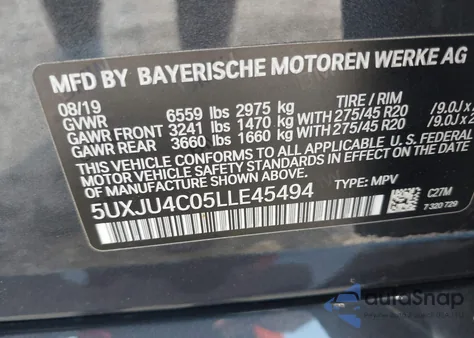 2020 BMW X5 M50I from USA, damaged, VIN 5UXJU4C05LLE45494